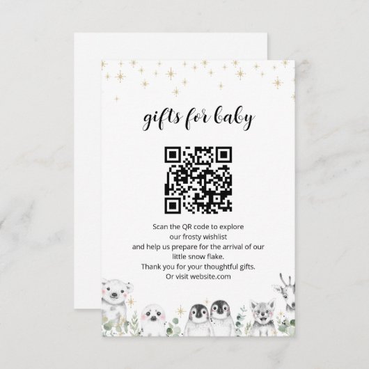 ベビーギフト登録冬の動物ベビーシャワー エンクロージャーカード (正面/裏面)