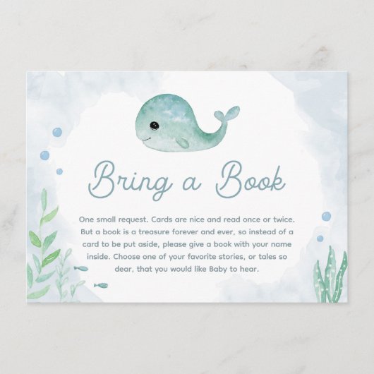 ベビークジラ – 赤ちゃんシャワー用のブックカードを持って行く エンクロージャーカード (正面)