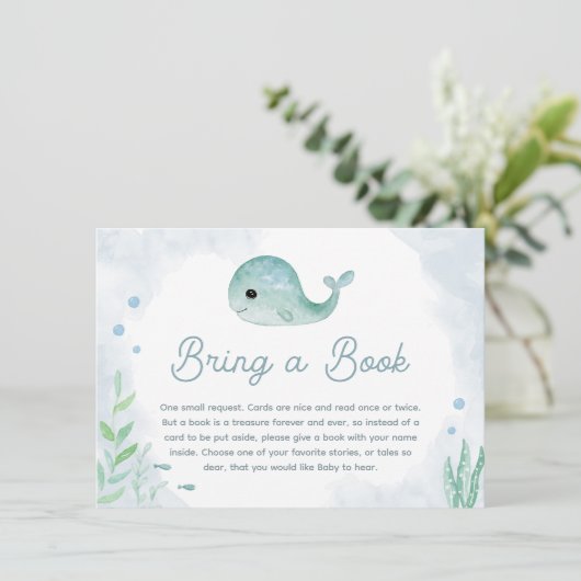 ベビークジラ – 赤ちゃんシャワー用のブックカードを持って行く エンクロージャーカード (スタンド正面)