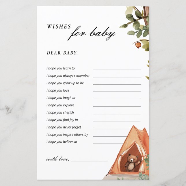 ベビークマのキャンパー赤ちゃんシャワーゲームの願い (正面)