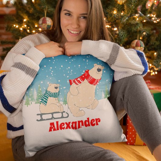 ベビークマの群れ冬の雪のフェスティバル子供 クッション