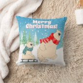 ベビークマの群れ冬の雪クリスマス クッション (ブランケット)