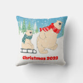 ベビークマの群れ冬の雪クリスマス クッション (裏面)