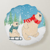 ベビークマの群れ冬の雪クリスマス ラウンドクッション (裏面)