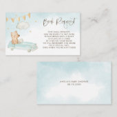 ベビークマ車の中で赤ちゃんシャワー青いブックリクエスト エンクロージャーカード (正面/裏面)