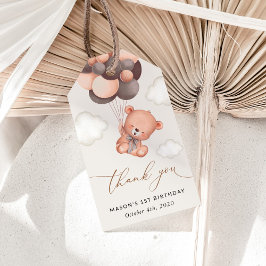 ベビークマ、茶色のバルーン、最初の誕生日 ギフトタグ