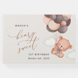 ベビークマ、茶色のバルーン、最初の誕生日 ゲストブック