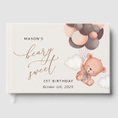 ベビークマ、茶色のバルーン、最初の誕生日 ゲストブック (正面)