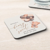 ベビークマ、茶色のバルーン、最初の誕生日 コースター (左側)