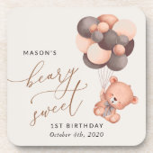 ベビークマ、茶色のバルーン、最初の誕生日 コースター (正面)