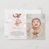 ベビークマ、茶色のバルーン、最初の誕生日 サンキューカード (正面)