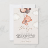 ベビークマ、茶色のバルーン、最初の誕生日 サンキューカード (正面)