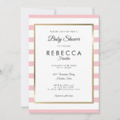 ベビークラシックピンクストライプの赤ちゃんシャワー 招待状 (正面)