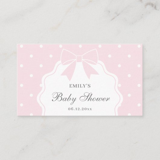 ベビークラシックピンクボウ赤ちゃんシャワーおむつラッフル エンクロージャーカード (裏面)