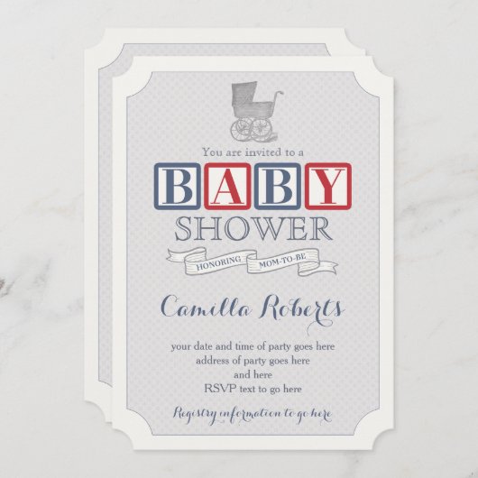 ベビークラシックヴィンテージ幼児用ベビーシャワー 招待状 (正面/裏面)