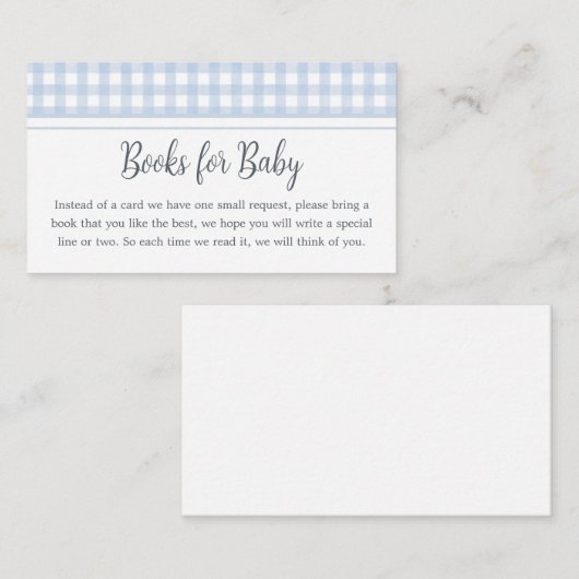 ベビークラシック用ブルージンガム赤ちゃんシャワーブック エンクロージャーカード (正面/裏面)