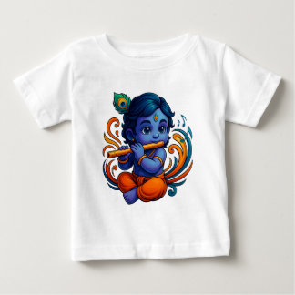 ベビークリシュナとフルート – ピースビベス | 3D鮮やか ベビーTシャツ
