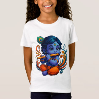 ベビークリシュナとフルート – ピースビベス | 3D鮮やか Tシャツ