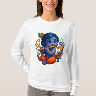 ベビークリシュナとフルート – ピースビベス | 3D鮮やか Tシャツ