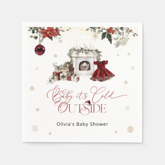 ベビークリスマスの外で冷たい女の子の赤ちゃんシャワー スタンダードカクテルナプキン (正面)