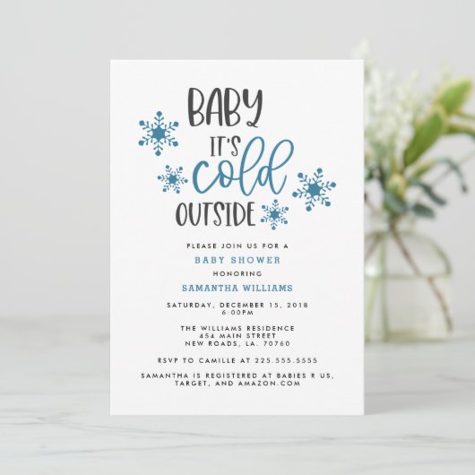 ベビークリスマスの外で寒い赤ちゃんシャワーの招待客 招待状 (スタンド正面)