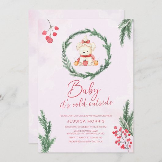 ベビークリスマスの外で寒い赤ちゃんシャワーInvite 招待状 (正面/裏面)