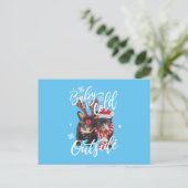 ベビークリスマスの外は寒いフランスの犬 ポストカード (スタンド正面)