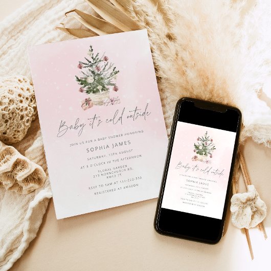 ベビークリスマスの女の子の赤ちゃんシャワー外は寒い 招待状