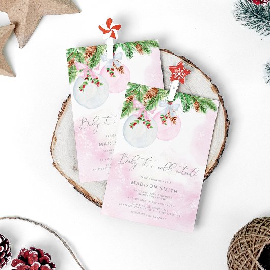 ベビークリスマスの女の子の赤ちゃんシャワー外は寒い 招待状