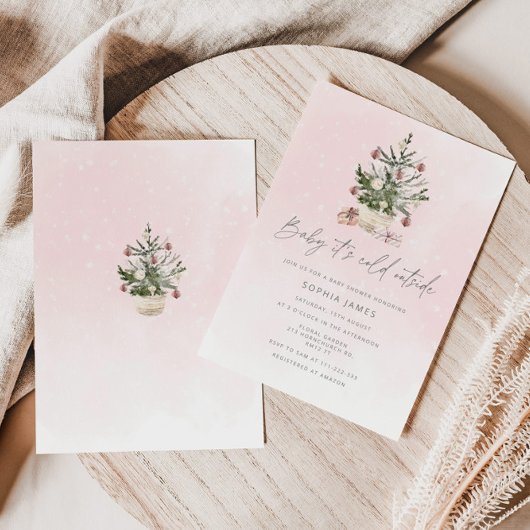 ベビークリスマスの女の子の赤ちゃんシャワー外は寒い 招待状