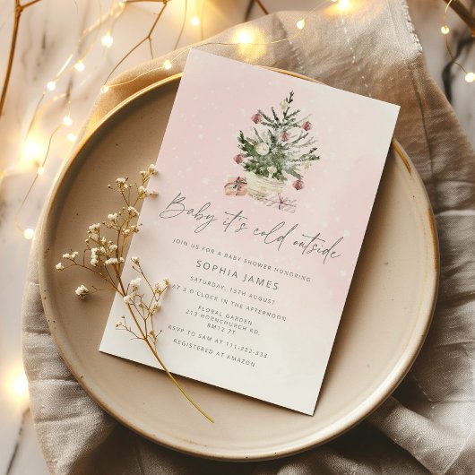 ベビークリスマスの女の子の赤ちゃんシャワー外は寒い 招待状
