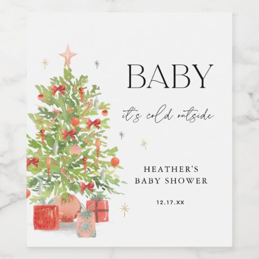 ベビークリスマスの赤ちゃんシャワーの外が冷たい ワインラベル (シングルラベル)