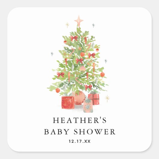 ベビークリスマスの赤ちゃんシャワー外は寒い スクエアシール (正面)