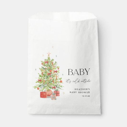 ベビークリスマスの赤ちゃんシャワー外は寒い フェイバーバッグ (正面)