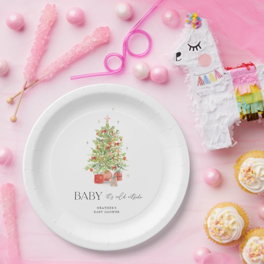 ベビークリスマスの赤ちゃんシャワー外は寒い ペーパープレート (パーティー)