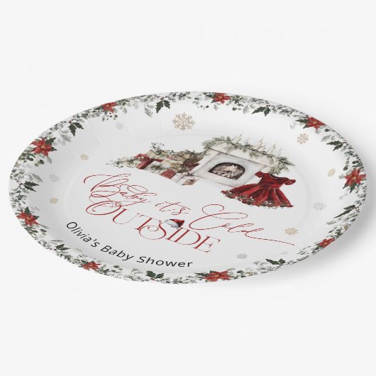 ベビークリスマスの赤ちゃんシャワー外は寒い ペーパープレート (アングル)