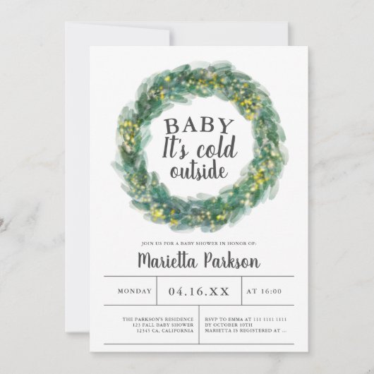 ベビークリスマスの赤ちゃんシャワー外は寒い 招待状 (正面)