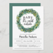 ベビークリスマスの赤ちゃんシャワー外は寒い 招待状 (正面/裏面)
