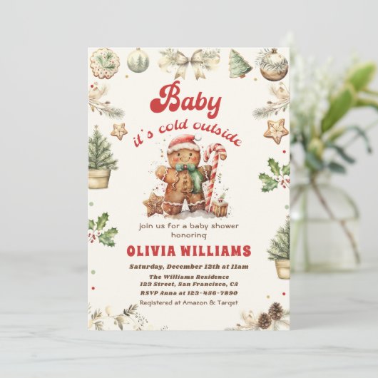 ベビークリスマスの赤ちゃんシャワー外は寒い 招待状 (スタンド正面)
