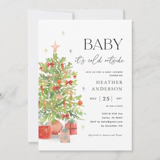 ベビークリスマスの赤ちゃんシャワー外は寒い 招待状 (正面)