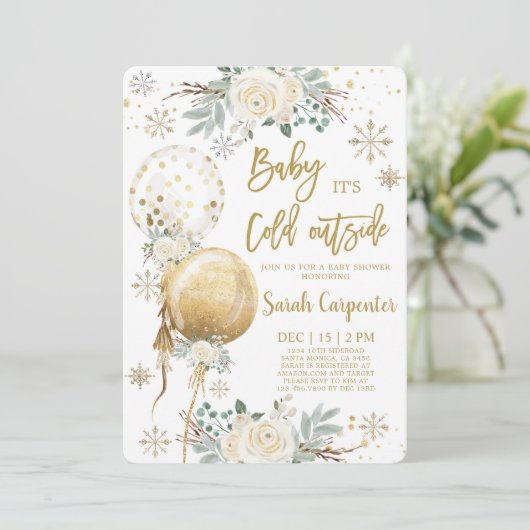 ベビークリスマスの赤ちゃんシャワー外は寒い 招待状 (スタンド正面)