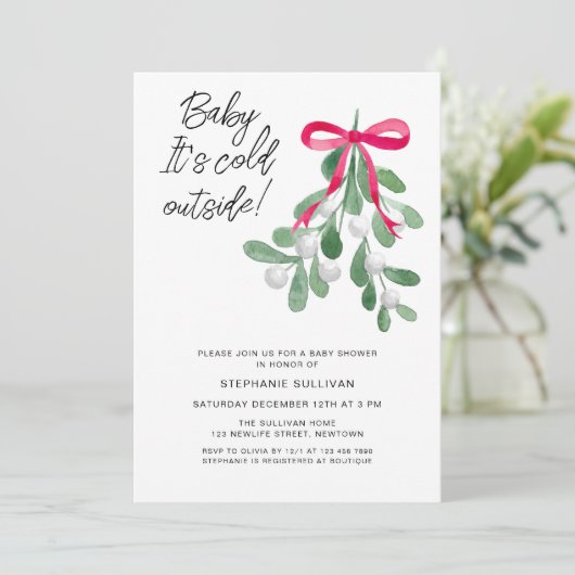 ベビークリスマスの赤ちゃんシャワー外は寒い 招待状 (スタンド正面)
