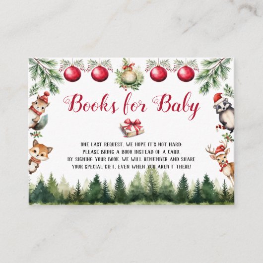 ベビークリスマスウィンターウッドランド動物用の本 エンクロージャーカード (正面)