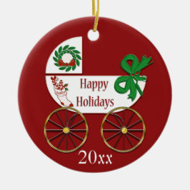 ベビークリスマスオーナメントキャリッジハッピーホリデー セラミックオーナメント