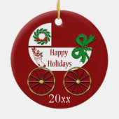 ベビークリスマスオーナメントキャリッジハッピーホリデー セラミックオーナメント (裏面)