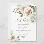 ベビークリスマスクリームホワイトフローラベビーシャワー 招待状 (正面)