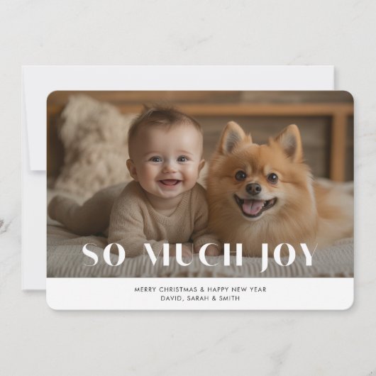 ベビークリスマスジョイおもしろいペット犬の写真 シーズンカード (正面)