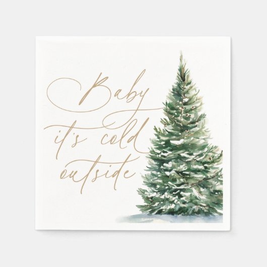 ベビークリスマスツリー外で冷たいベビーシャワー スタンダードカクテルナプキン (正面)
