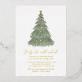 ベビークリスマスツリー外で冷たいベビーシャワー 箔招待状 (正面)