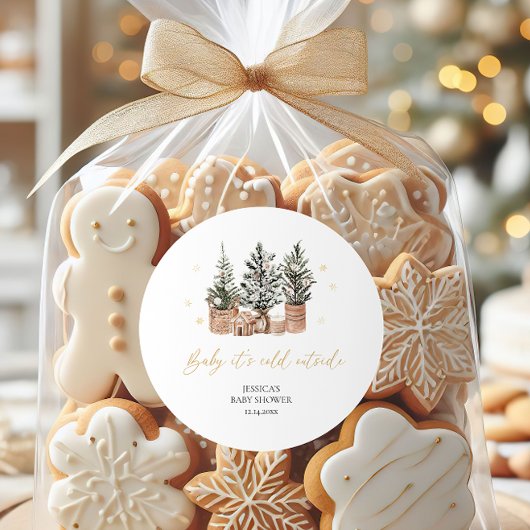 ベビークリスマスツリー外は寒いベビーシャワー ラウンドシール